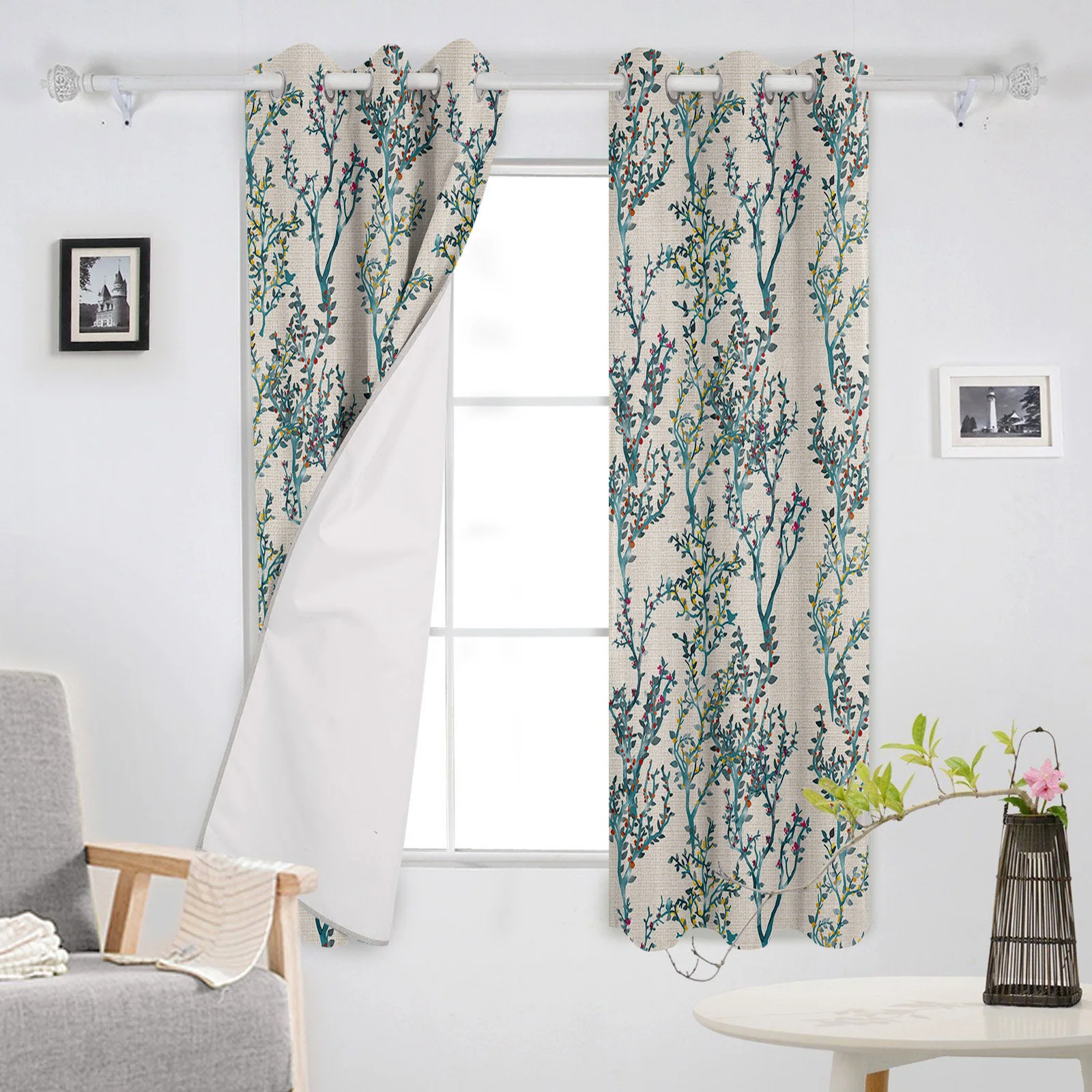 Занавески с изображением одуванчика зеленые акварельные шторы на окна гостиной