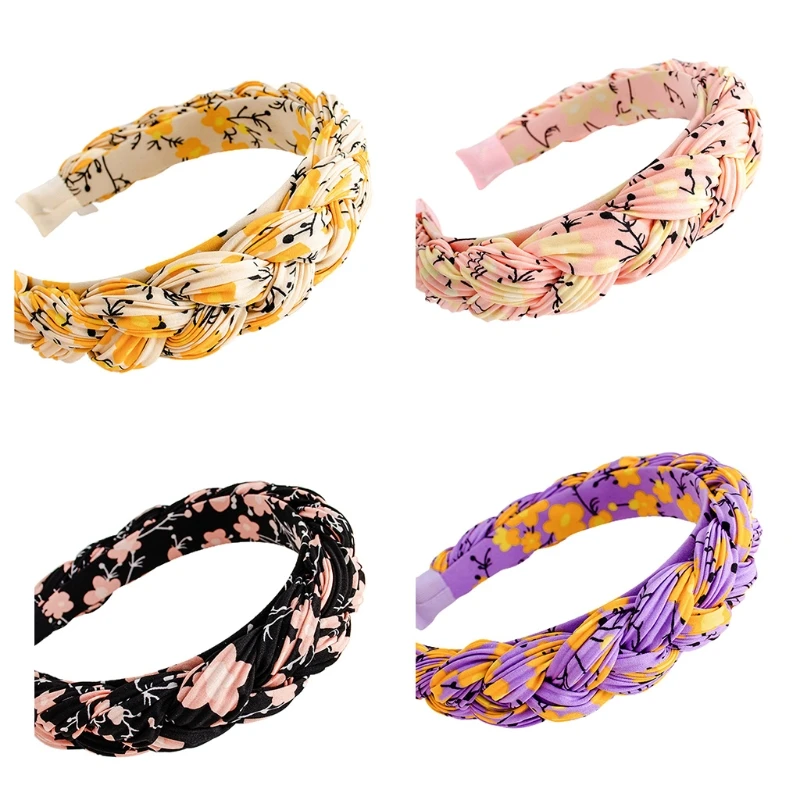 

2XPC Wide Braided Headband Floral Hair Hoop Non Slip Party Twist Braid Hairband