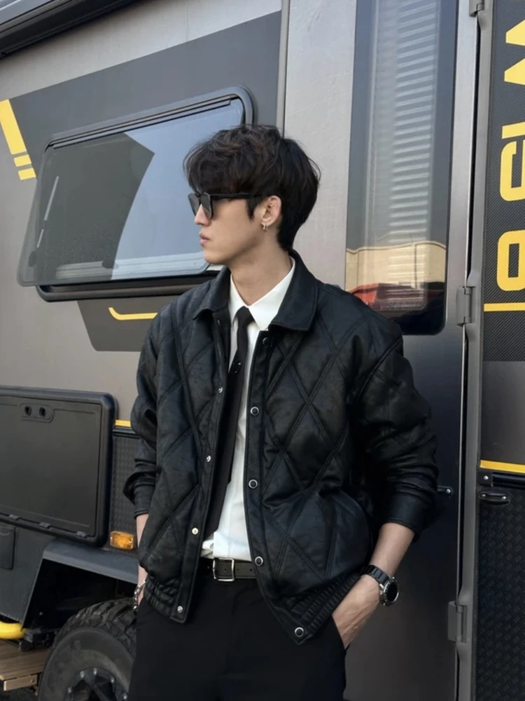 Кожаное пальто в стиле ретро мужская стеганая куртка новое высококачественное