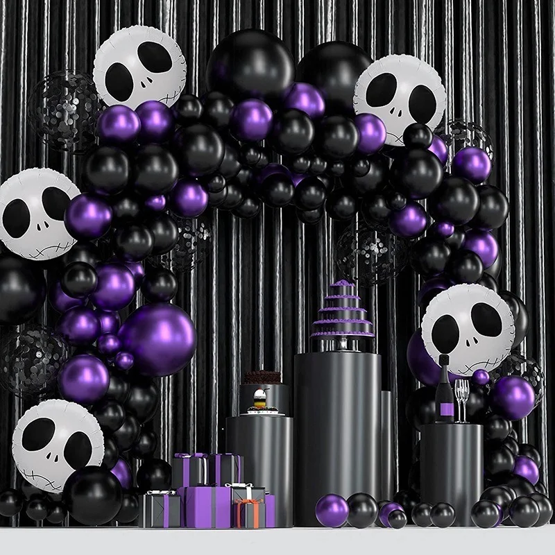

1 Set of Halloween Balloons Arch Wreath Kit Metal Black Purple Halloween Skull Balloons for Halloween Party Decorations
