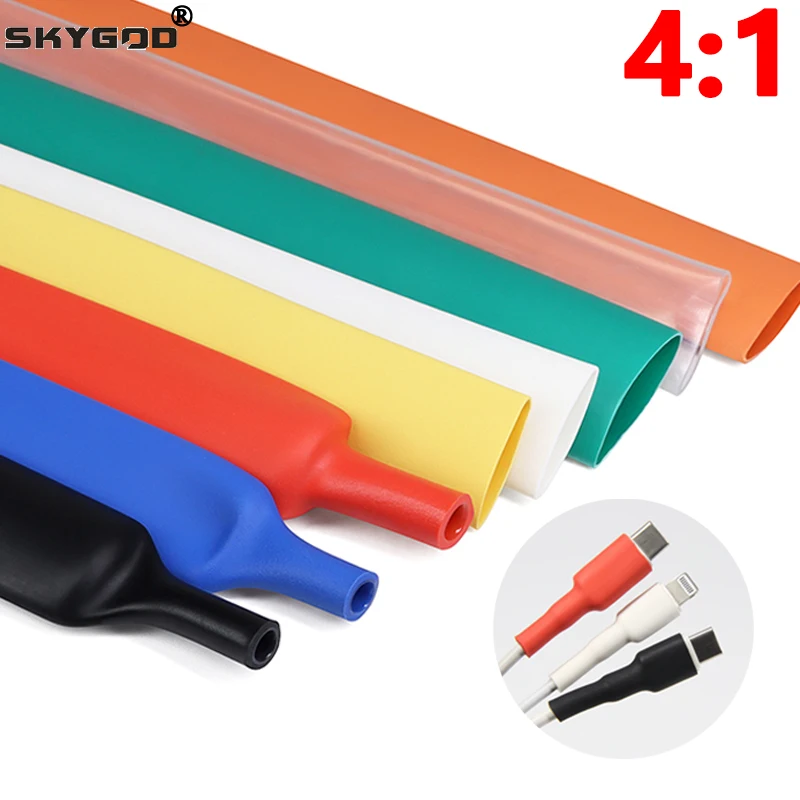 

1/5/10 м 4:1 термоусадочная трубка с клеем 4 мм ~ 52 мм электронный соединительный провод изоляционный рукав защитная трубка для кабеля