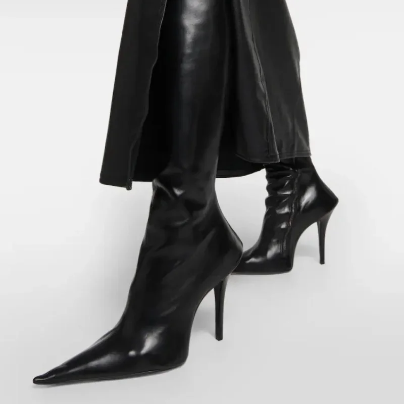 Современные сапоги до колена с острым носком и боковой молнией пикантные модные