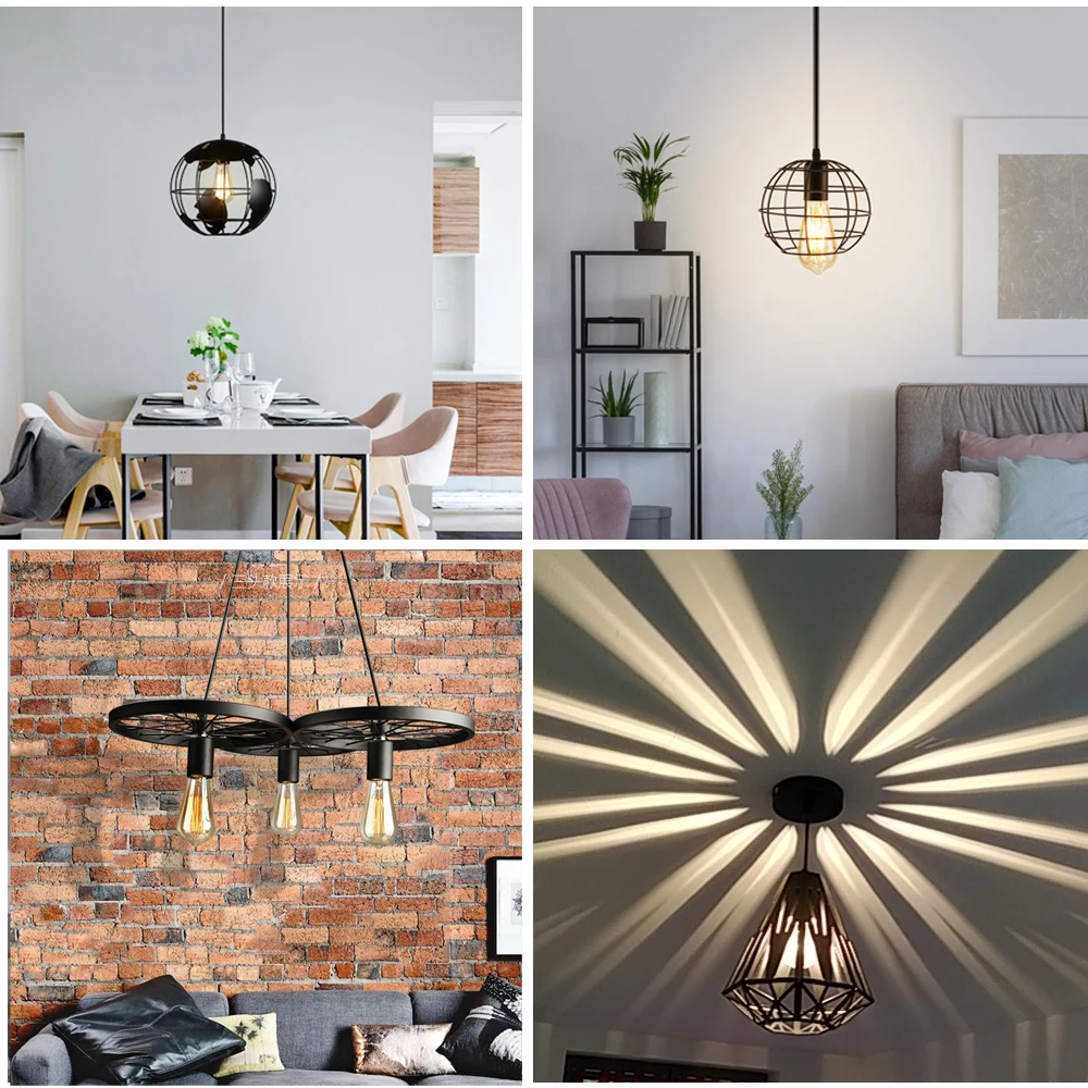 Vintage Industrial Pendant Lights Hanging Lamp Modern Nordic Black Iron Cage Retro Loft Metal Lamps Edison E 27 Indoor Lighting |