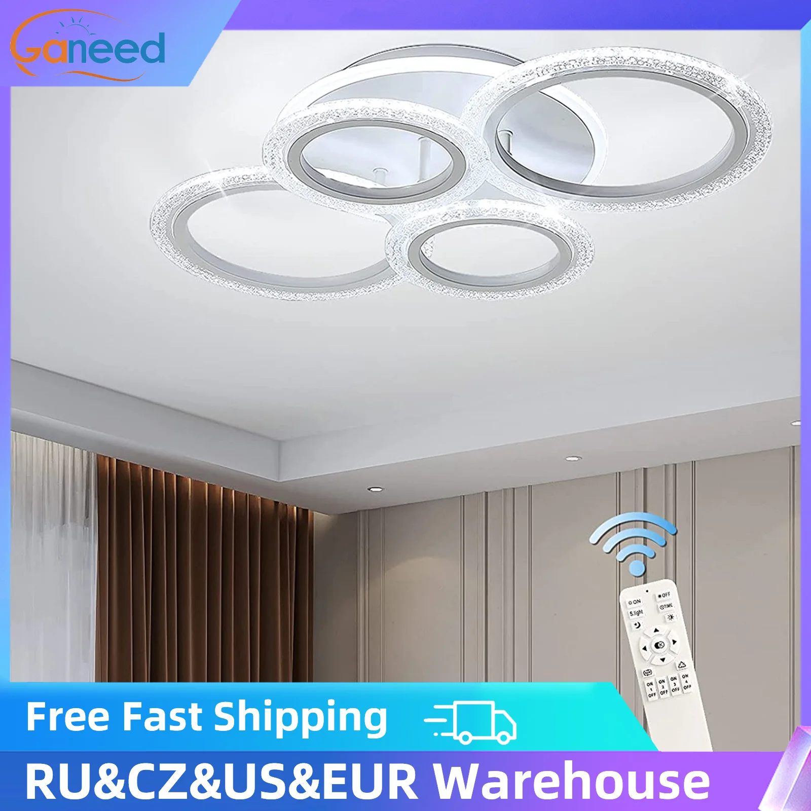 

Ganeed Modern LED Dimmable Ceiling Light Remote Control Circle Lamp Fixture for Living Dining Room Bedroom Home Loft