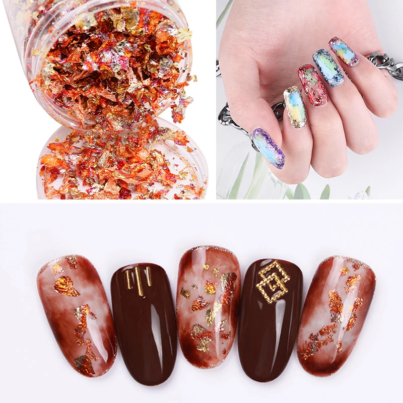 Хлопья с золотыми листьями для ногтей, роскошные детали для ногтей с логотипом, блестящая наклейка с блестками для маникюра, принадлежности...
