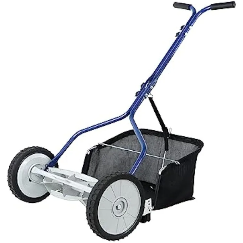 

18-Inch 5-Blade Push Reel Lawn Mower with Grass Catcher, Blue