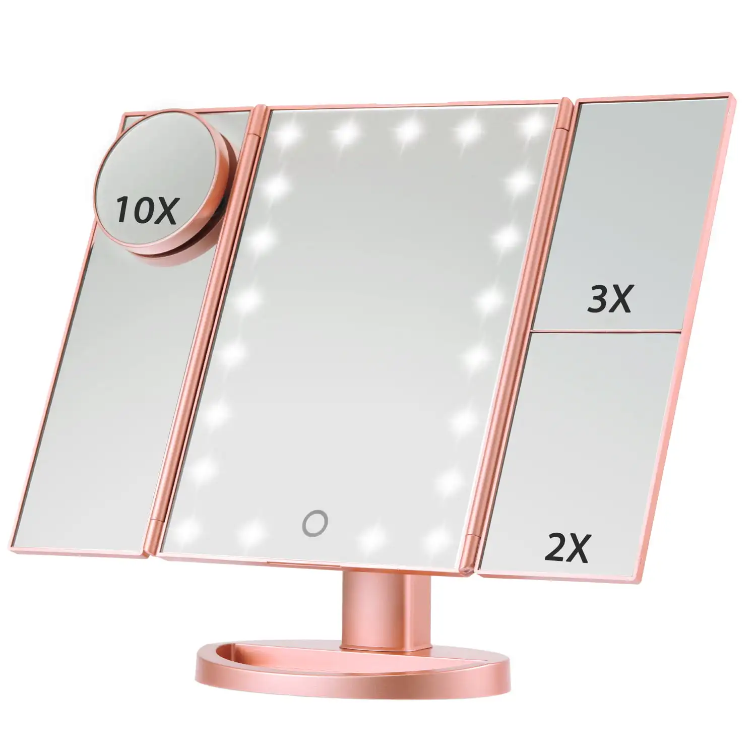 

Magicfly Led Lighted Makeup Mirror, 10X 3X 2X 1X Magnifying Mirror 21 LED Tri-Fold Vanity Mirror Touch Screen 180° Adjustable S