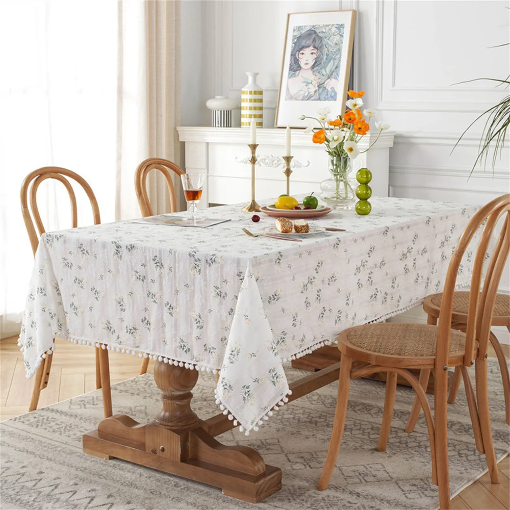 

Tablecloth Lilac Flower Cotton Jacquard Rectangular Table Mat Non-slip Wear-resistant Coffee Table Cloth Cover Towel