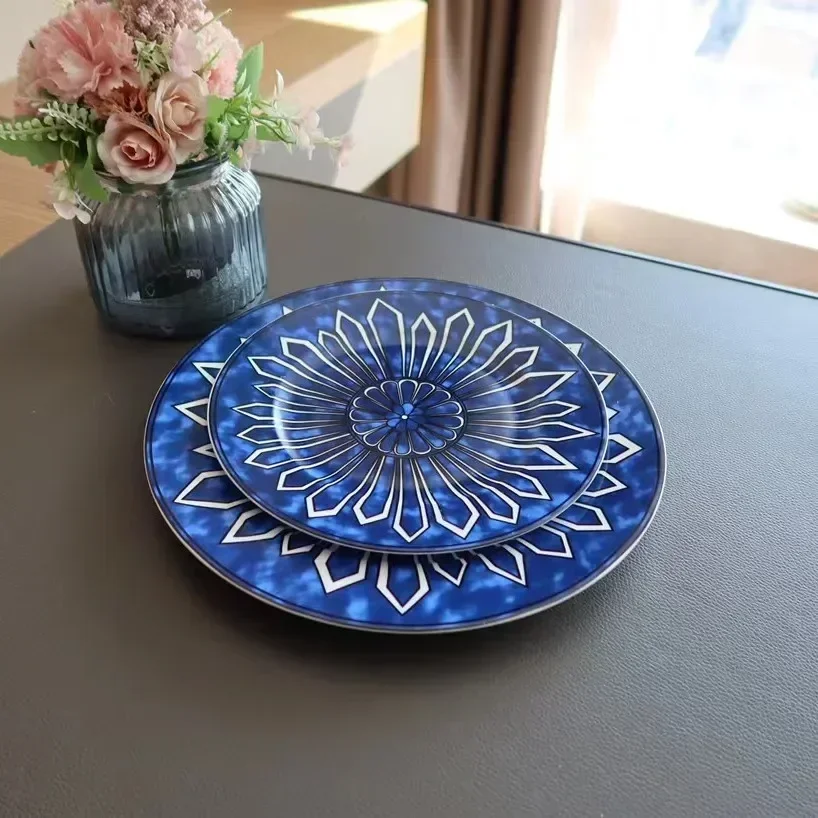 Exotische blaue Platte im europäischen Stil zu Hause Frühstück Persönlichkeit Teller Gericht Home Dekoration Probe dekorative