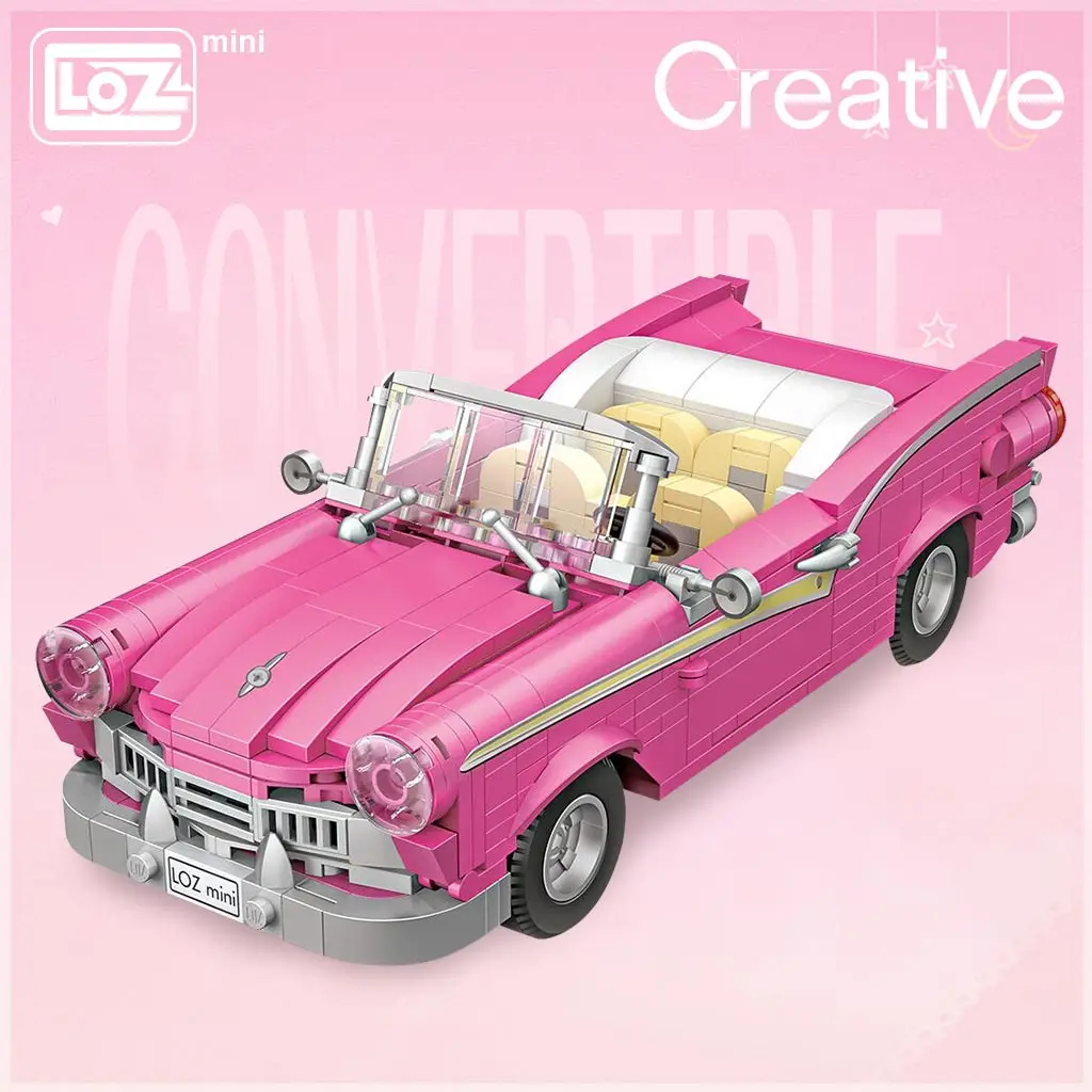 

LOZ Mini Building Blocks pink convertible assembling building block car model assembling small particle toys pink classic car