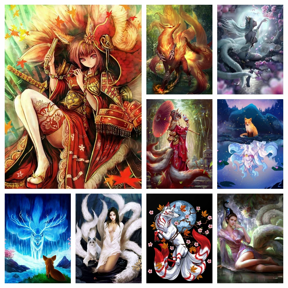 5D Diamond Painting Nine Tailed Fox Pictures Art Mosaic Full Drill Mythical Animals Diy Cross Stitch Embroidery Kit Decor Home