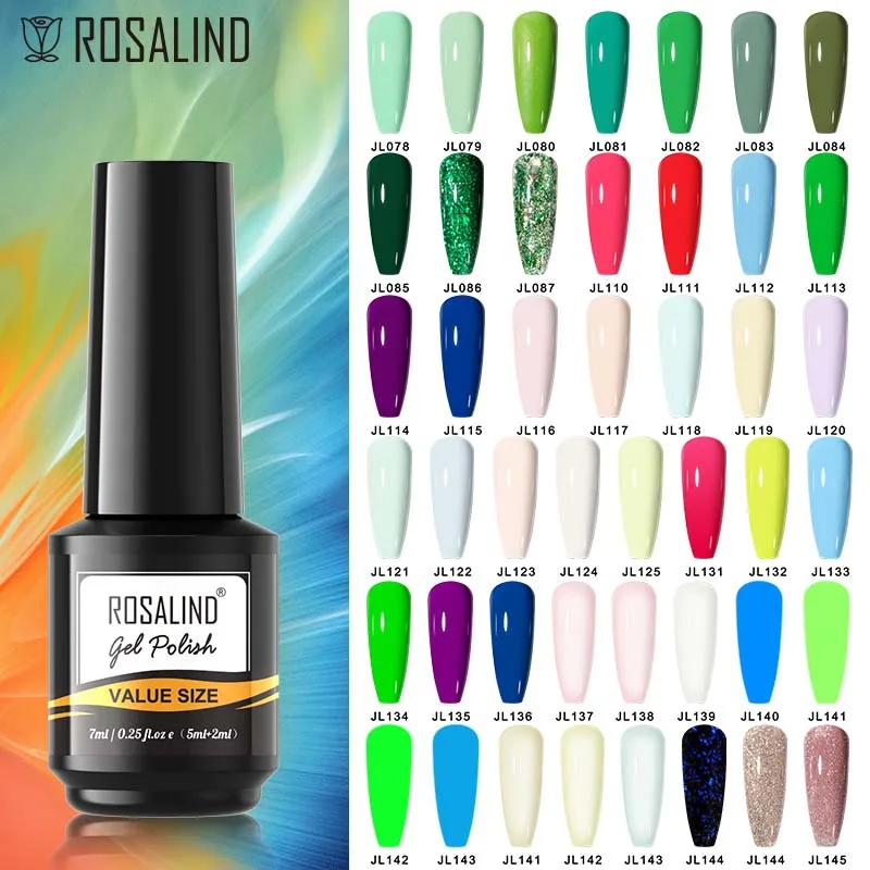 

ROSALIND 7ML Gel Varnish Semi Permanent Nails Art Salon 145 Colors Gel Nail Polish Soak Off Base Top Coat UV LED Nail Polish