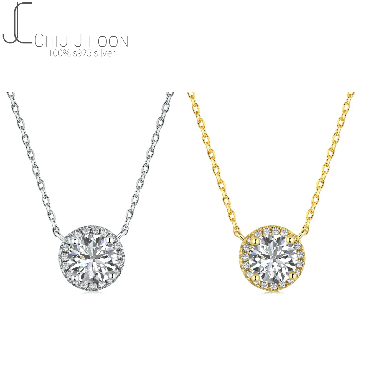 

Кулон из серебра 100% пробы с круглым муассанитом 18 К желтого золота