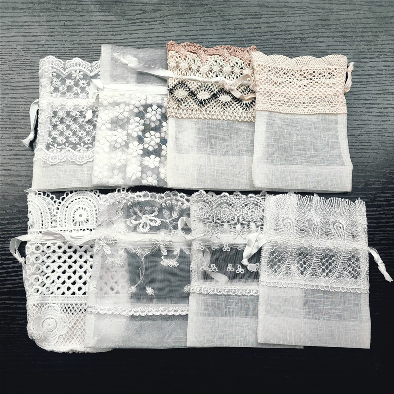 

24pcs 10x14cm White Star Organza Bags Wave Lace Jewelry Drawstring Bag Wedding Candy Packaging Christmas Party Gift Bags