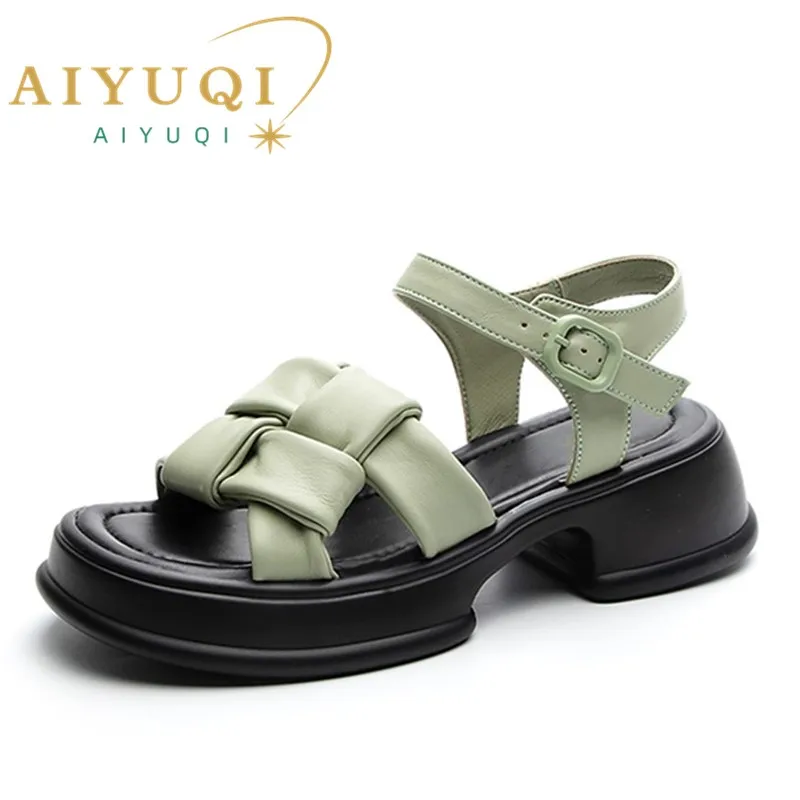 AIYUQI Women Sandals Summer 2023 New Platform Open Toe Cross Braided Women Sandals Genuine Leather Large Size Women Sandals