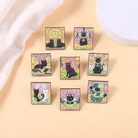 tarot card alloy brooches spooky cat enamel pin design sun moon stars paint badges punk gothic animal for womens wholesale