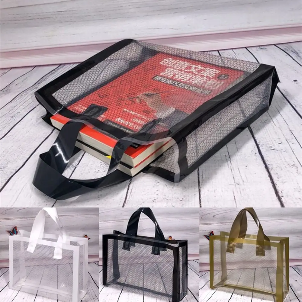 

50Pcs Solid Color Plastic Grid Bag White/Black/Gold Large Gift Packing Bag Transparent with Handles Christmas Gift Bag