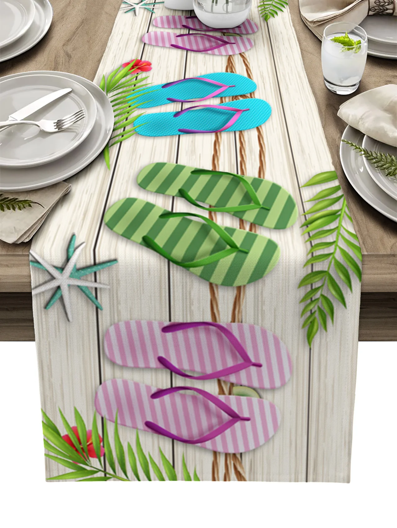 

Wood Grain Slipper Shell Palm Leaf Table Runner for Dining Table Kitchen Table Mats Party Hotel Fashion Art Tablecloth