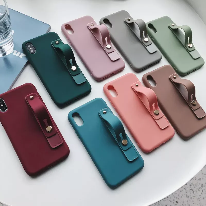 

Candy Colour Wristband Bracket Case For iphone11 12 13 Mini Pro Max 8 7 plus 6 For iphone X XR XS MAX Silicone Soft Cover
