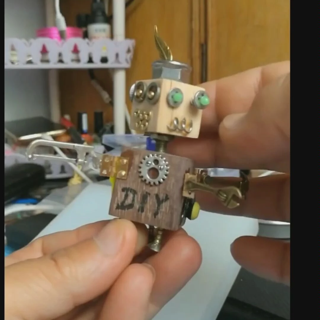 

DIY Handmade wooden block robot keychain necklace ornaments material pack steampunk pendant group built
