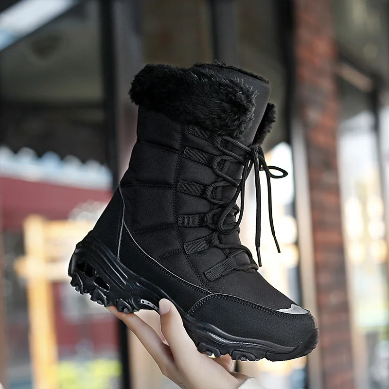 

Women Lace-up Ski Boots Ladies White Winter Short Ankle Booties Warm Snow Botas De Mujer Black Platform Shoes Female Martin Boot