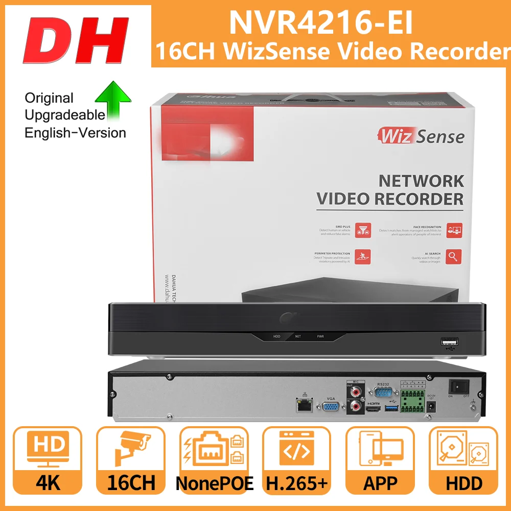 

Dahua NVR 1U 2HDD WizSense Network Video Recorder 16CH NVR4216-EI Face Detection and Recognition Support Third-party Cameras