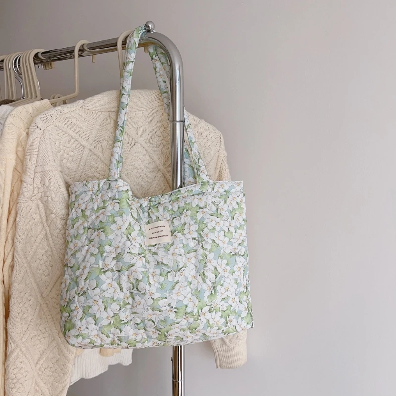 Сумка большой емкости из хлопка с цветочным принтом для женщин мягкой стеганой