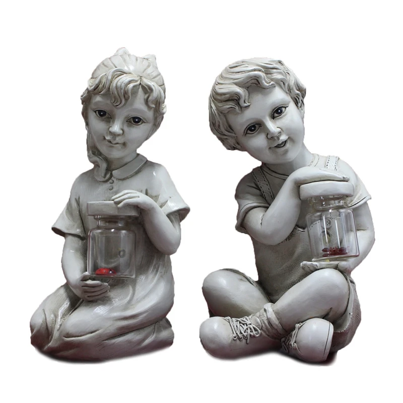 

Детские светильники на солнечных батареях, украшение для сада, искусственная смола, банка для мальчиков и девочек, причудливая Цветочная кр...