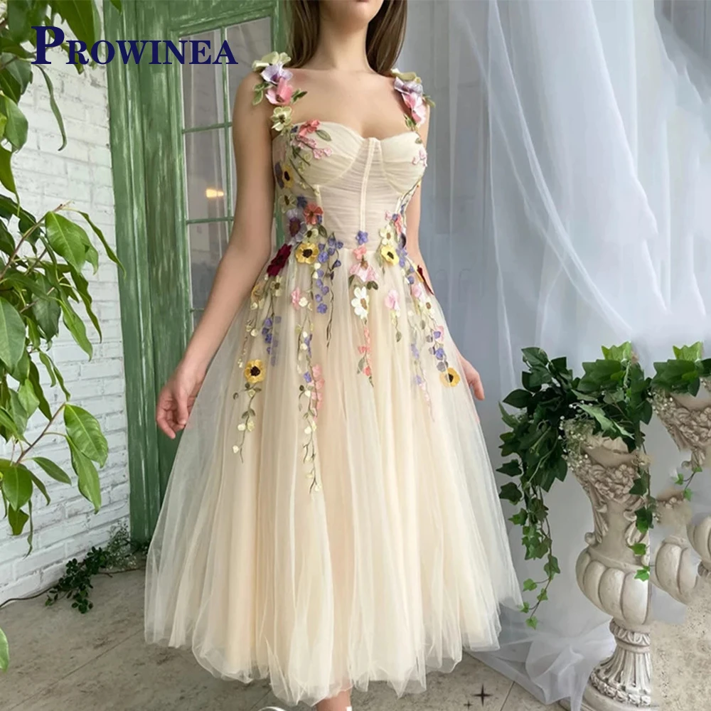 

PROWINEA Simple Floral Fitted Sweetheart Princess Evening Dress For Women Gowns Spaghetti Strap Formal Party Beach Abendkleider