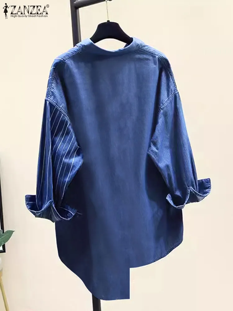 Женская полосатая рубашка ZANZEA с длинным рукавом