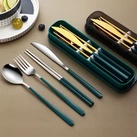 new luxury 6pcs camping portable cutlery set stainless steel childrens tableware chopsticks spoon knife fork kitchen utensils