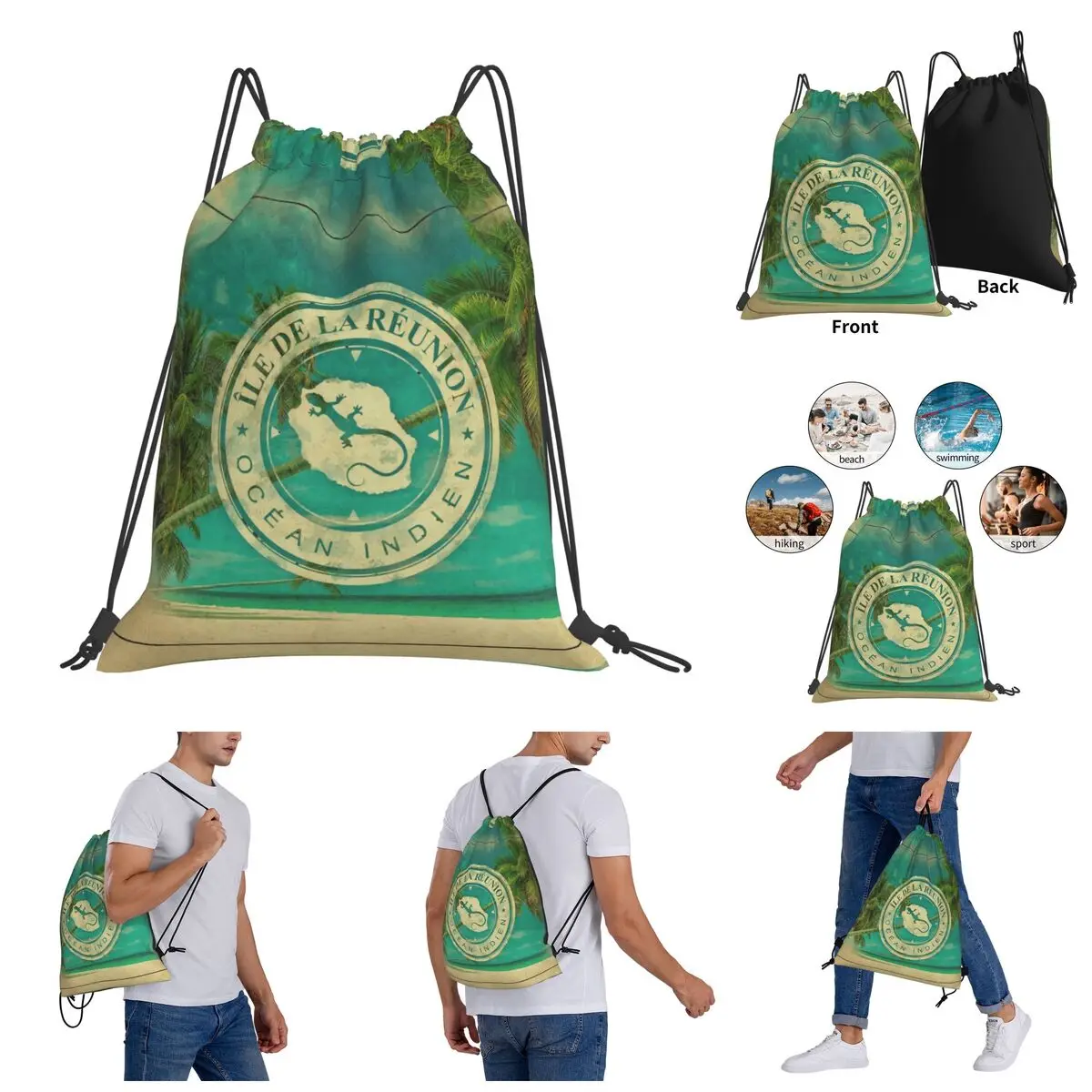 

Ile De La Reunion 974 Drawstring Bags Gym Bag Novelty Backpack Humor Graphic R248 Drawstring Backpack