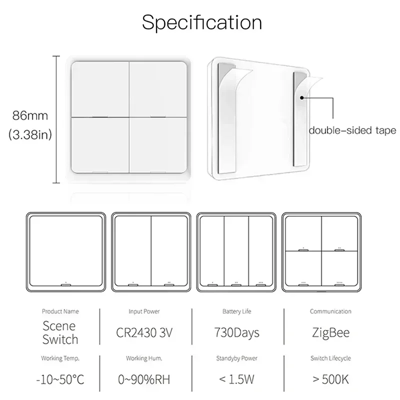 ZigBee Wireless 4 Gang 12 Scene Tuya Smart Life Switch Кнопочный контроллер с питанием от батареи
