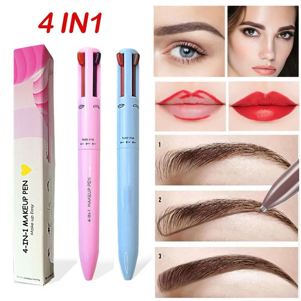 

4 In 1 Makeup Pen Waterproof Eyebrow Pencil Long Lasting Lip Liner Highlight Lying Silkworm Eyeliner Sweatproof Cosmetic Tools