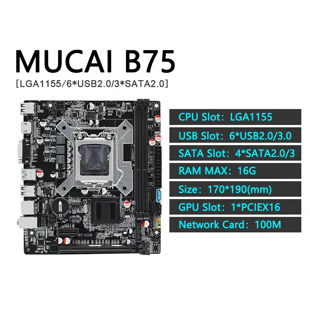 Материнская плата MUCAI B75 LGA 1155 комплект с процессором Intel core i7 3770 и DDR3 16 Гб (2*8 ГБ) 1600