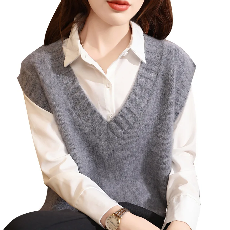 Шерстяной жилет без рукавов осенне-зимний новый женский большой бандажный