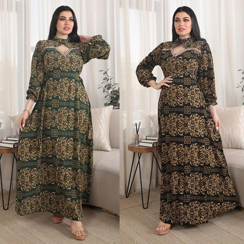 

Diamond Abaya Arab Evening Long Dress Women Printed Muslim Dresses Ramadan Moroccan Kaftan Dubai Saudi Gulf Jalabiya Abayas