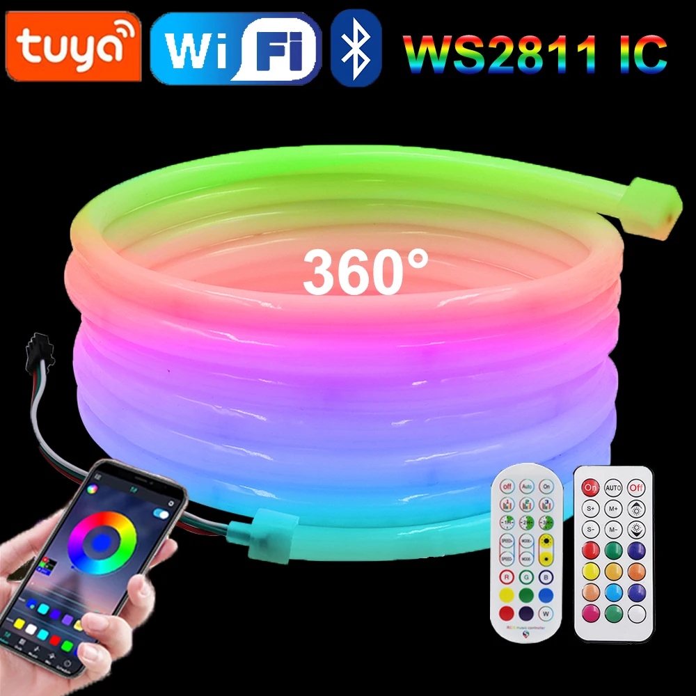 Круглая неоновая Светодиодная лента 360, фотовспышка 24 В WS2811 IC RGB, смарт-пульт дистанционного управления Wi-Fi Bluetooth, водонепроницаемая неоновая веревка, фотографический Декор