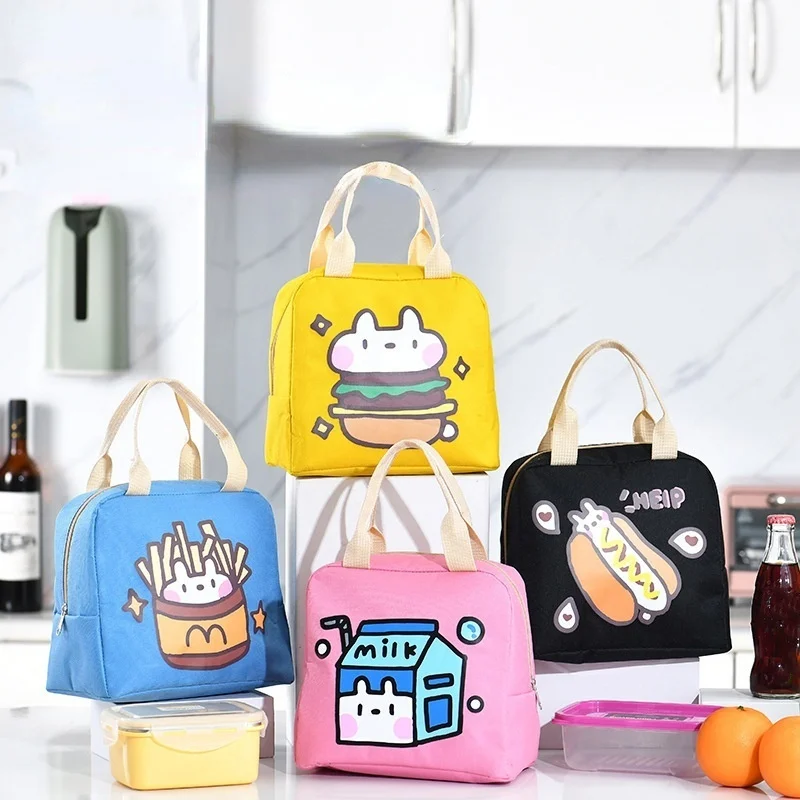 

Cute Cartoon Hamburger Hot Dog Milk Lunch Bag Tote Thermal Food Bag Women Kids Lunchbox Picnic Supplies Insulated Cooler Bags