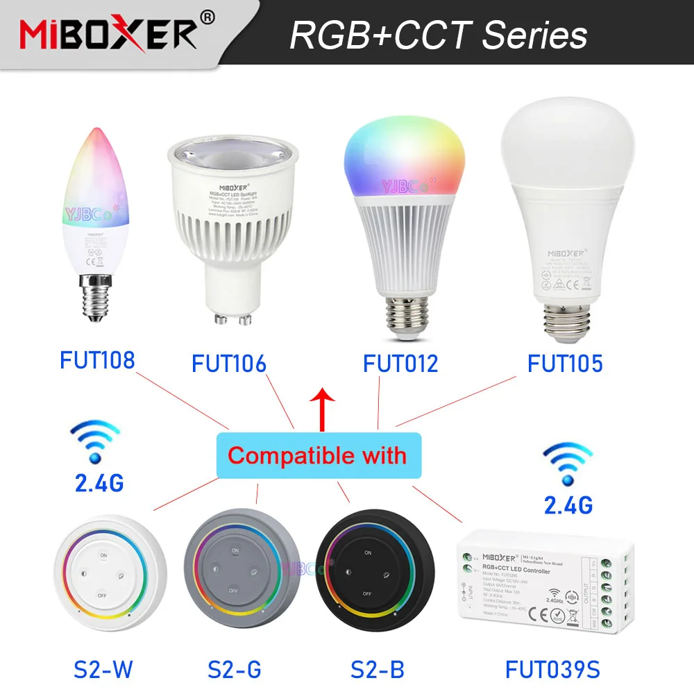 Miboxer 2.4G Rainbow Remote RGB+CCT LED Controller Round White/Black/Gray dimmer switch for Milight RGB+CCT LED Light Bulb Lamp
