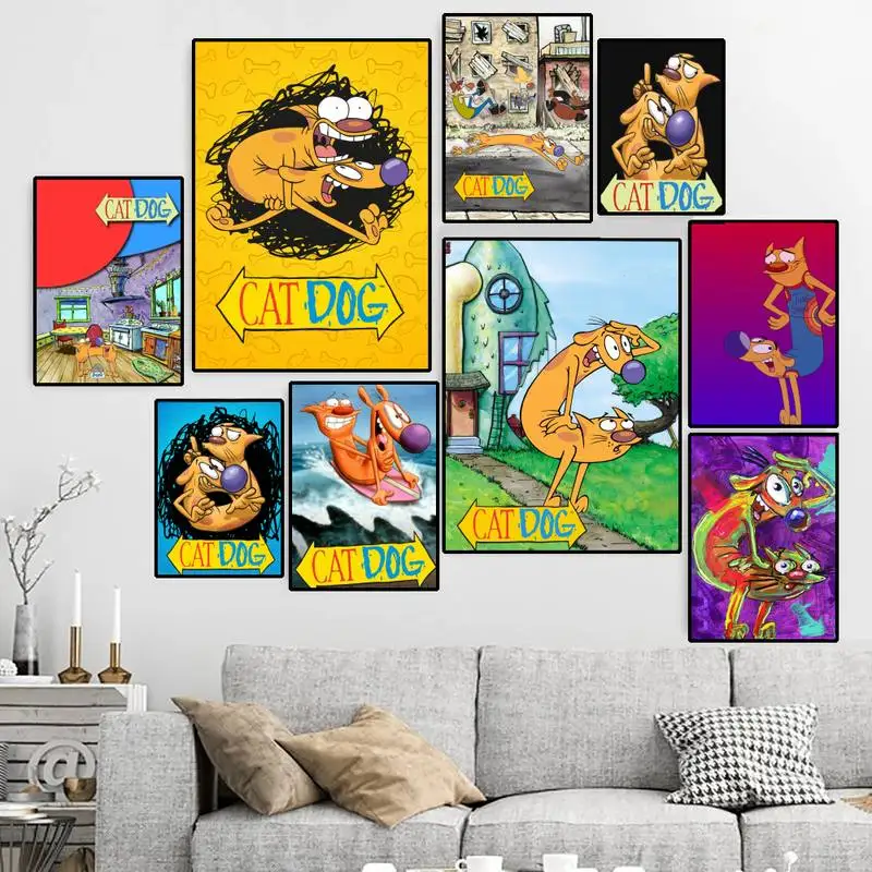 

Funny Cute Cats And Cartoon Dog POSTER Canvas HD Print Personalized Wall Art Custom Painting