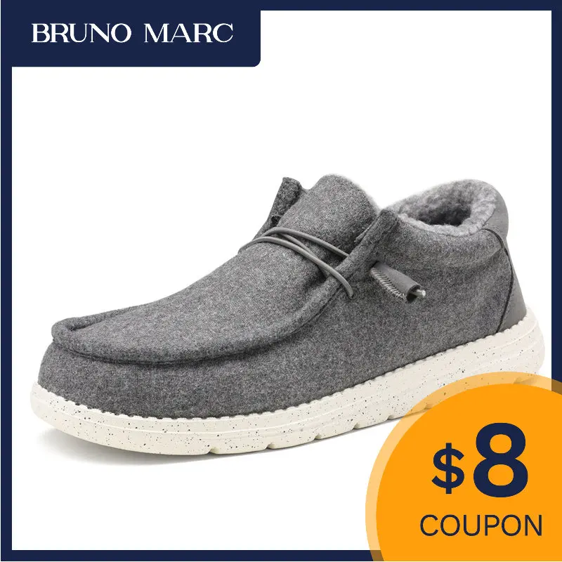 

Bruno Marc Men's Winter Faux Fur Lined Loafers Warm Slip-on Flat Shoes Casual Male Business Formal Cotton Fashion Shoes for Men