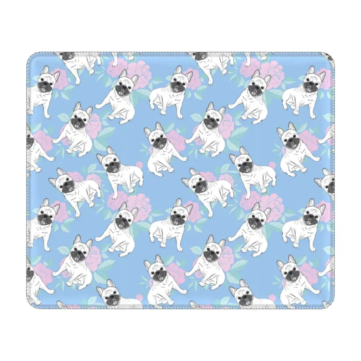 

French Bulldog Rose Flowers Computer Mouse Pads Soft Mousepad with Stitched Edges Anti-Slip Rubber Pet Dog Mouse Mat for Gamer