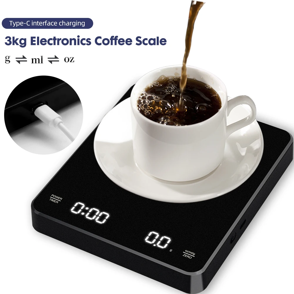 

Mini Smart Coffee Scale with Auto Timer Type-c Charging Balance High Precision LCD Display Kitchen Scale Barista Weighing Tools
