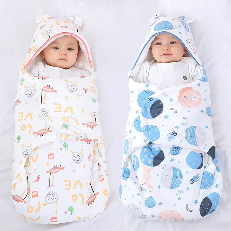ZK20 Newborn Baby Wrap Blankets Cotton Cartoon Baby Sleeping Bags Envelope For Newborn Sleep Sack Thick Cocoon for Baby 0-6M