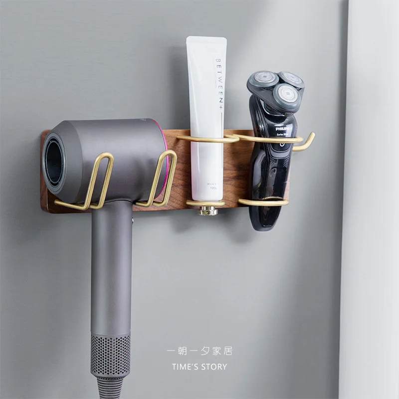 

Hair Dryer Shaver Beauty Instrument Bathroom Punch-Free Applicable Storage Rack Wall Hanging Wood