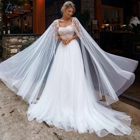 Женское свадебное платье It's yiiya, белое фатиновое платье с накидкой и открытой спиной в стиле бохо на лето