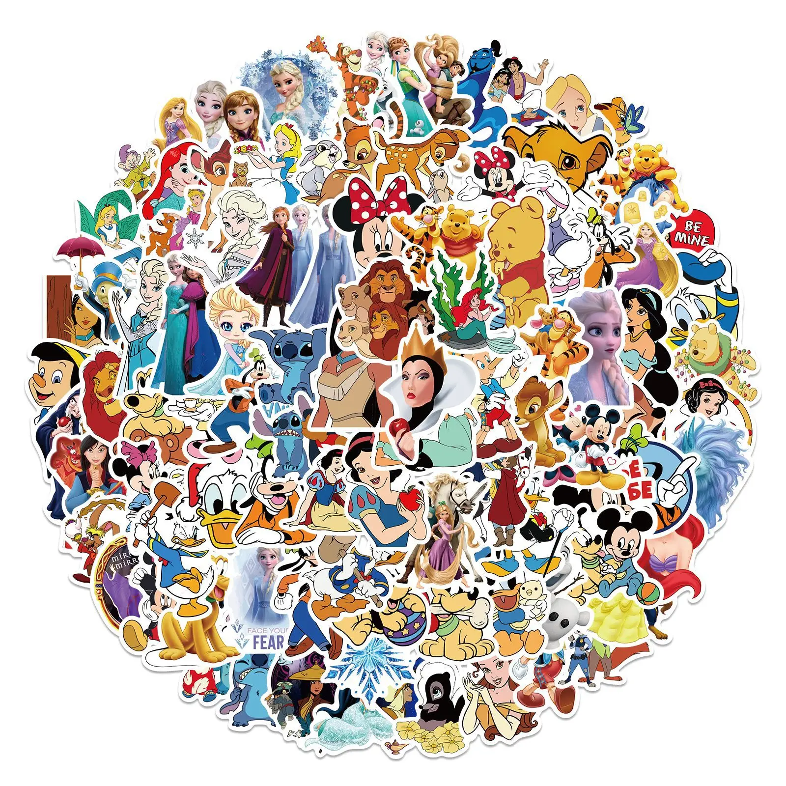 

10/30/50/100Pcs/Set Disney Character Princess Mickey Mouse The Lion King Stickers Phone Skateboard Laptop Sticker Kids Toy