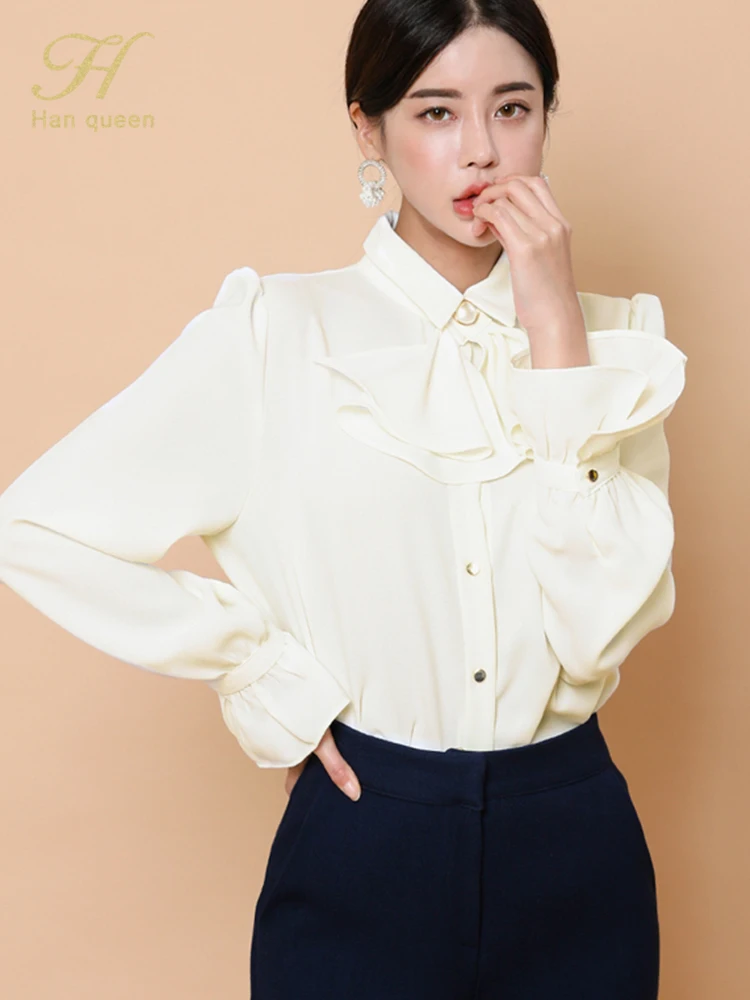 

Новое поступление, рубашка H Han Queen, женская блузка, винтажные рабочие повседневные топы, шифоновая блузка, элегантные свободные женские блуз...