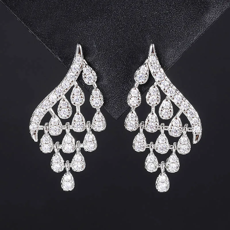 

New tassel white zircon earrings simple style teardrop tender women romance eardrop